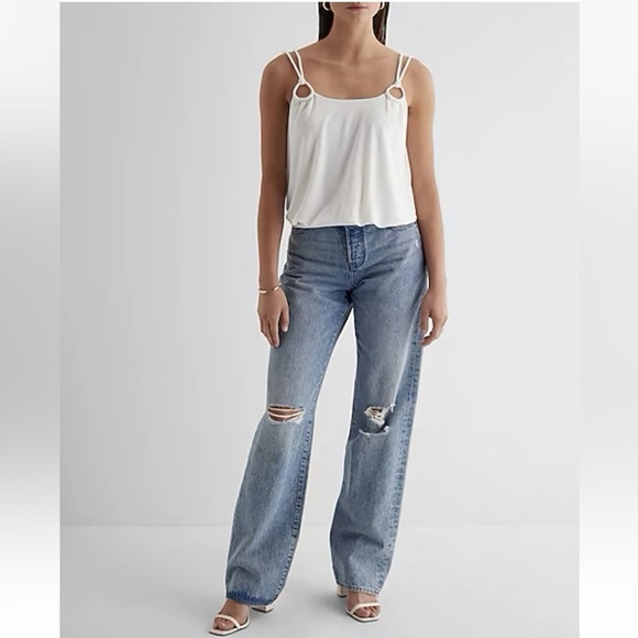 Express Women’s Tank Size XL Skimming Scoop Neck Double Strap Loop White NWT $54 - Picture 4 of 16